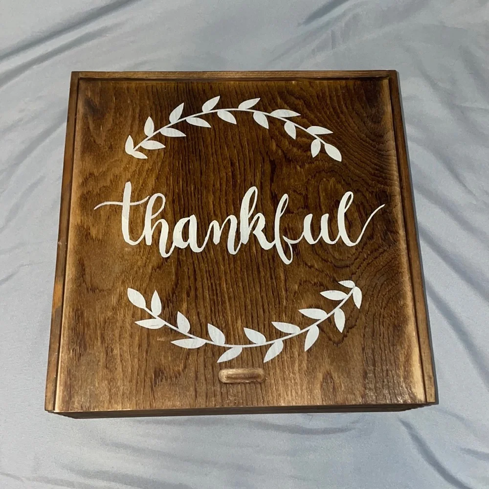 Rustic Wooden Thankful Storage Box